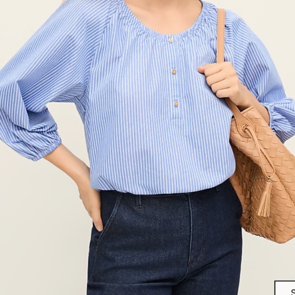 ANN TAYLOR STRIPED BUBBLE HEM TOP